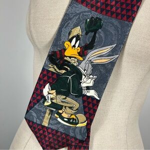 Vintage 90s Looney Tunes Warner Bros Graphic Tie Bugs & Daffy Retro Tie